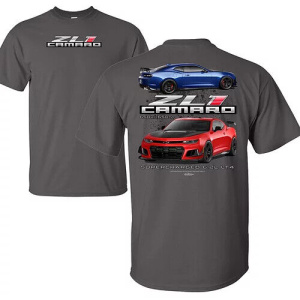 Chevy Camaro ZL1 T-Shirt - Gray w/ 2 Cars & Script Emblem
