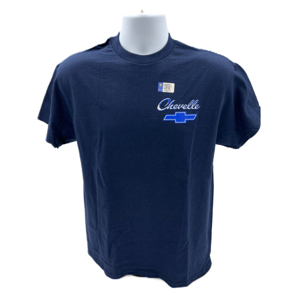 Navy Blue T-Shirt w/ Bowtie Chevy Chevelle Scene & Script Logo
