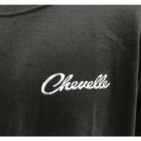 Chevy Chevelle SS T-Shirt - Black w/ "Chevelle" Script & Engine Block Background