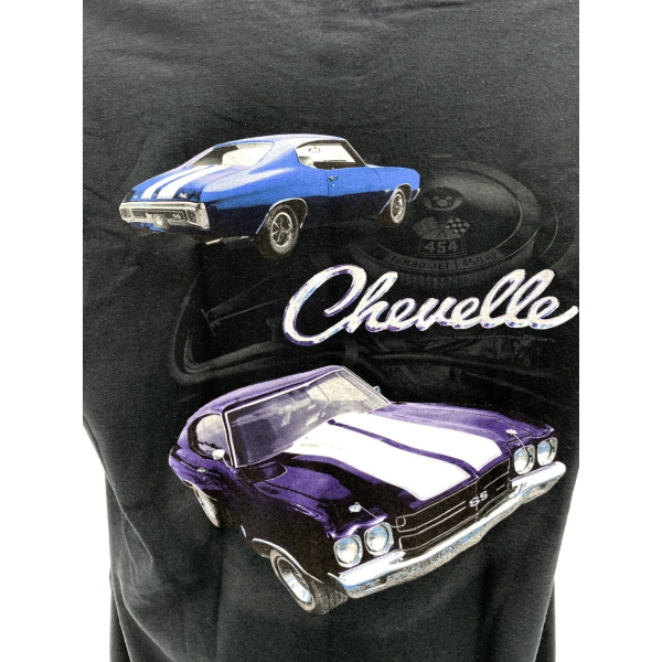 Chevy Chevelle SS T-Shirt - Black w/ "Chevelle" Script & Engine Block Background