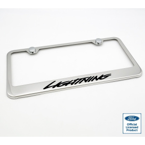 Chrome Stainless License Plate Frame w/ Ford F-150 Lightning Script Logo
