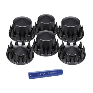 Set Black Semi Truck Front & Rear Axle Covers w/ Pointed Hubcaps 33mm Lug Nuts - GoodSpeedUSA