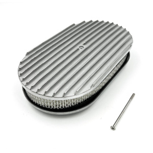15" Polished Aluminum Oval Finned Air Cleaner For 5-1/8" Carbs Holley Edelbrock