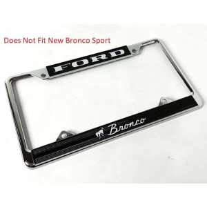 Chrome Metal License Plate Frame For Ford Bronco - Black w/ Script Emblem - GoodSpeedUSA