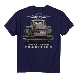 Chevy Pickup Truck American Flag "Proud Tradition" Labs Dogs Navy Blue T-Shirt
