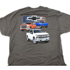 Chevy Truck T-Shirt - Gray w/ American Flag, Bowtie & "Chevrolet" Script