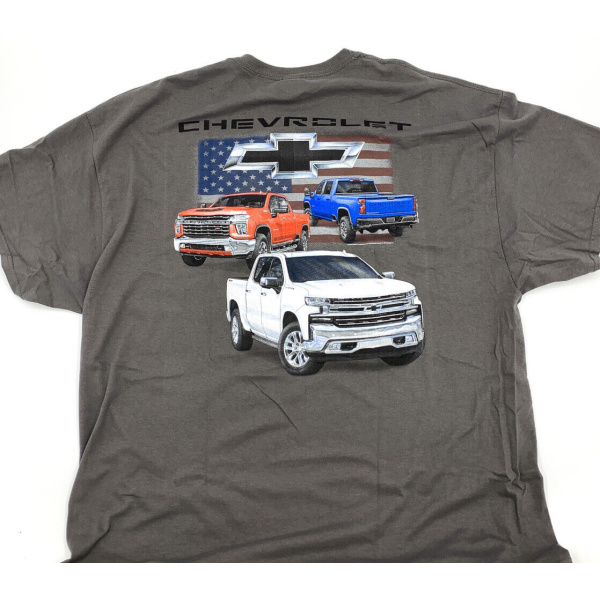 Chevy Truck T-Shirt - Gray w/ American Flag, Bowtie & "Chevrolet" Script