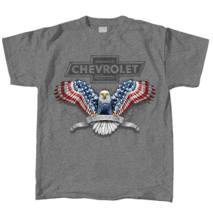 Chevy Bowtie "The Heartbeat Of America" American Flag Eagle Gray T-Shirt - GoodSpeedUSA