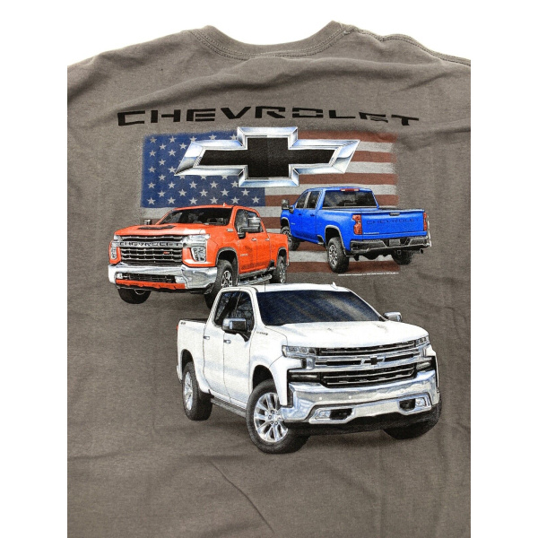 Chevy Truck T-Shirt - Gray w/ American Flag, Bowtie & "Chevrolet" Script