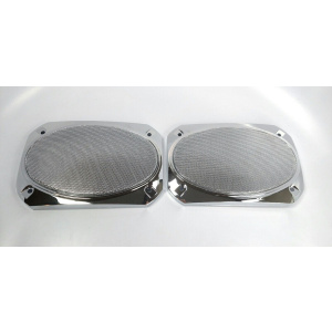 Pair Rectangular Chrome 6-3/8" x 4-5/16" Semi Truck Speaker Covers for Peterbilt - GoodSpeedUSA