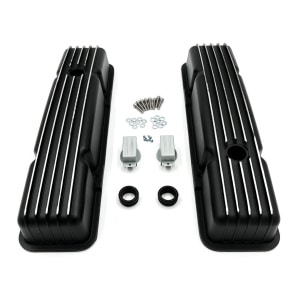 Black Aluminum Finned Short Valve Covers For SBC Small Block Chevy 350 - GoodSpeedUSA