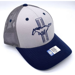 Hat/Cap Trucker w/ Ford Mustang Pony Grille Emblem – Gray/Navy Blue