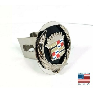 Black / Chrome Cadillac Emblem Tow Hitch Cover (Stainless Steel 2″ Trailer Plug)