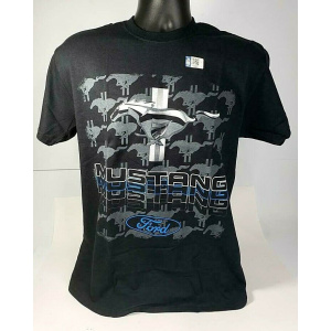 Ford Mustang Black T-Shirt – Pony Emblem & 3 Color Mustang Script