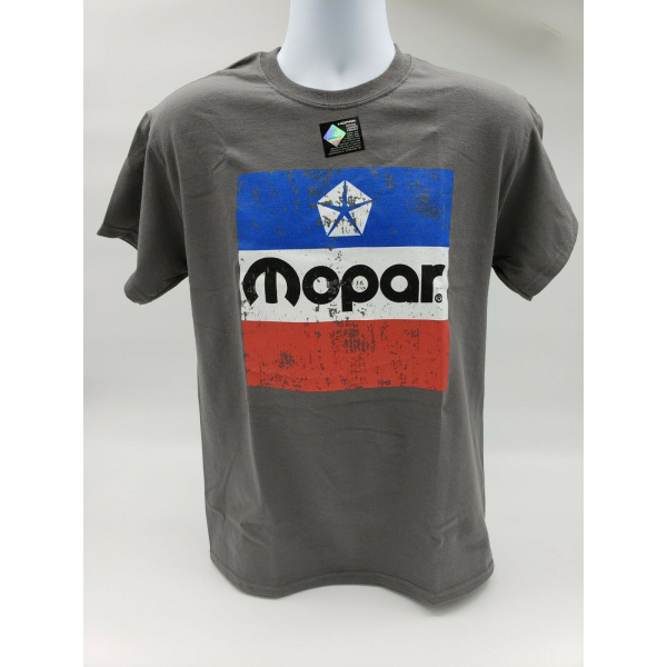 Red White & Blue 1972 Mopar Emblem on Gray T-Shirt - Image 2
