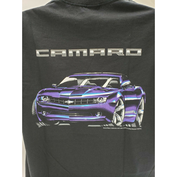 Blue Chevrolet Camaro Concept on Black T-Shirt - Image 3