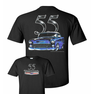 Purple 1955 Chevy Bel Air on Black T-Shirt