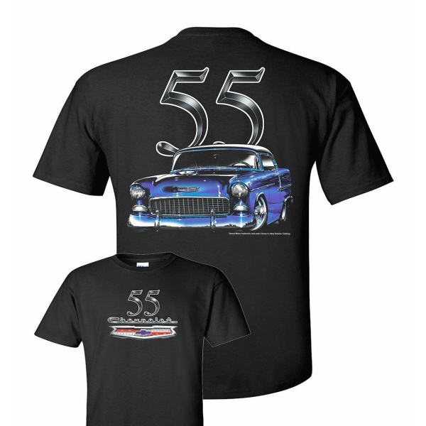 Purple 1955 Chevy Bel Air on Black T-Shirt