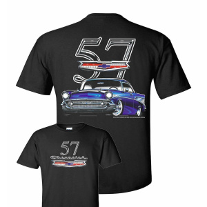 Blue 1957 Chevrolet Bel Air on Black T-Shirt