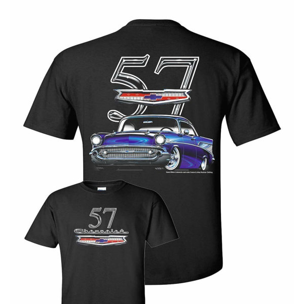 Blue 1957 Chevrolet Bel Air on Black T-Shirt