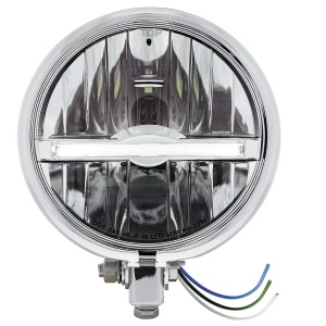 Chrome 5-3/4" Motorcycle Headlight 9 LED Bulb w/ White LED Light Bar - Bottom Mount