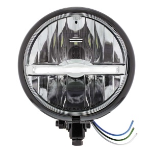 Black 5-3/4" Motorcycle Headlight 9 LED Bulb w/ White LED Light Bar - Bottom Mount