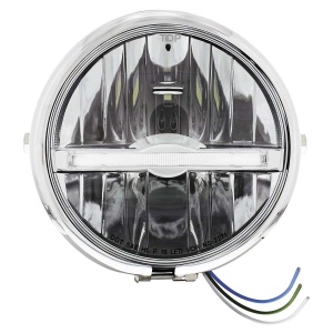 Chrome 5-3/4" Motorcycle Headlight 9 LED Bulb w/ White LED Light Bar - Side Mount