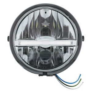 Black 5-3/4" Motorcycle Headlight 9 LED Bulb w/ White LED Light Bar - Side Mount