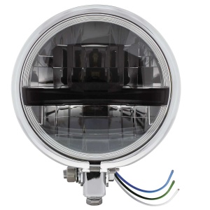 Chrome 5-3/4" Motorcycle Headlight 8 LED Blackout Bulb w/ Black Bar - Bottom Mount