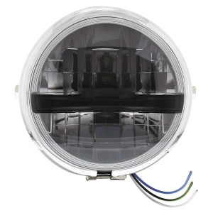Chrome 5-3/4" Motorcycle Headlight 8 LED Blackout Bulb w/ Black Bar - Side Mount