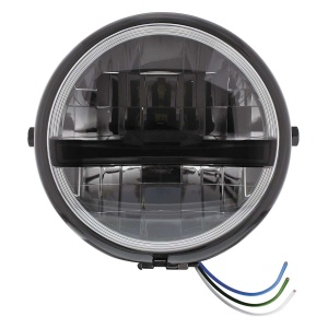 Black 5-3/4" Motorcycle Headlight 8 LED Blackout Bulb w/ Black Bar - Side Mount