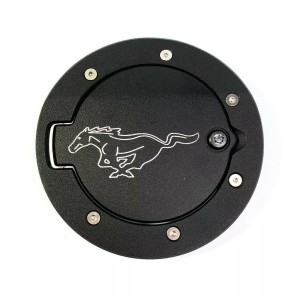 2010-2014 Ford Mustang  Running Pony Emblem Fuel Door - Lockable Black Billet Aluminum