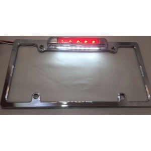 LED Chrome License Plate Frame w/ Third Brake Light Function - Red Lens