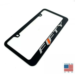 Camaro Fifty License Plate Frame - Matte Black w/ Gray & Orange Emblem