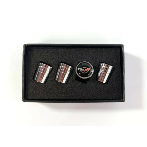 Corvette C5 Valve Stem Caps - Tapered Chrome w/ Black