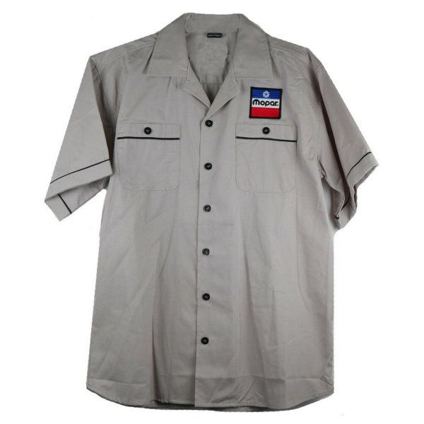 Mechanic Style Button Up Shirt W/ Mopar Red, White & Blue Logo / Emblem