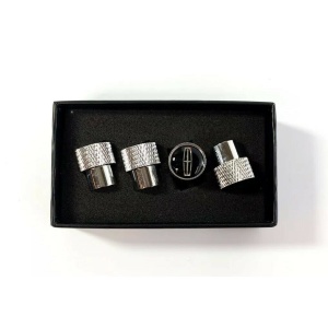 Lincoln Valve Stem Caps - Knurled Chrome w/ Black