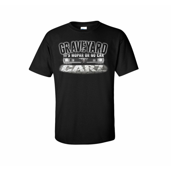 Graveyard Carz T-Shirt - Black w/ "It's Mopar or No Car" & Headlights Logo