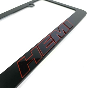 HEMI License Plate Frame - Matte Black Frame w/ Black & Red Letters