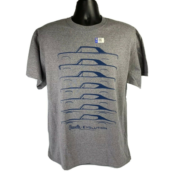 Chevrolet Chevelle Evolution T-Shirt - Gray w/ Blue Generation Body Styles