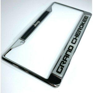 Jeep Grand Cherokee License Plate Frame - Chrome w/ Black Big Emblem
