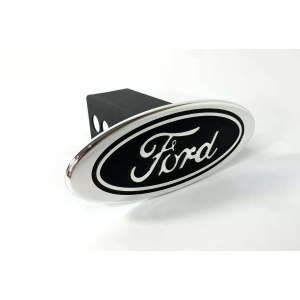 Ford Oval Emblem Hitch Cover - Black with Chrome Aluminum Plug For 2" Inch Receivers