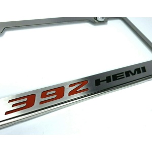 Stainless Steel License Plate Frame w/ 392 HEMI Emblem (Licensed by Mopar)