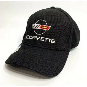 Chevy C4 Corvette Hat / Cap - Black Flexfit Style w/ Flags Emblem