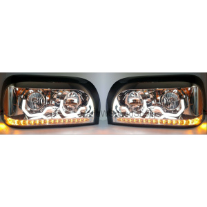 Pair of Chrome Headlights with LED Turn Signal & Light Bar for Freightliner Century