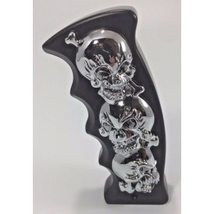 Pistol Grip Shift Knob - Black w/ Chrome Skulls
