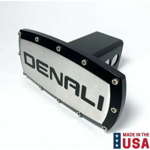 GMC Denali 2" Inch Hitch Cover Plug For Tow Receiver - Black Script w/ Outline