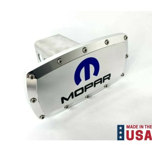 Mopar M Logo Polished Hitch Cover Plug For 2" Inch Tow Receiver - Blue Inlay