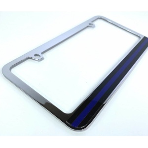 Police Thin Blue Line License Plate Frame - Chrome