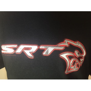 Black T-Shirt w/ Dodge Red & Silver SRT Hellcat Logo / Emblem (Licensed)